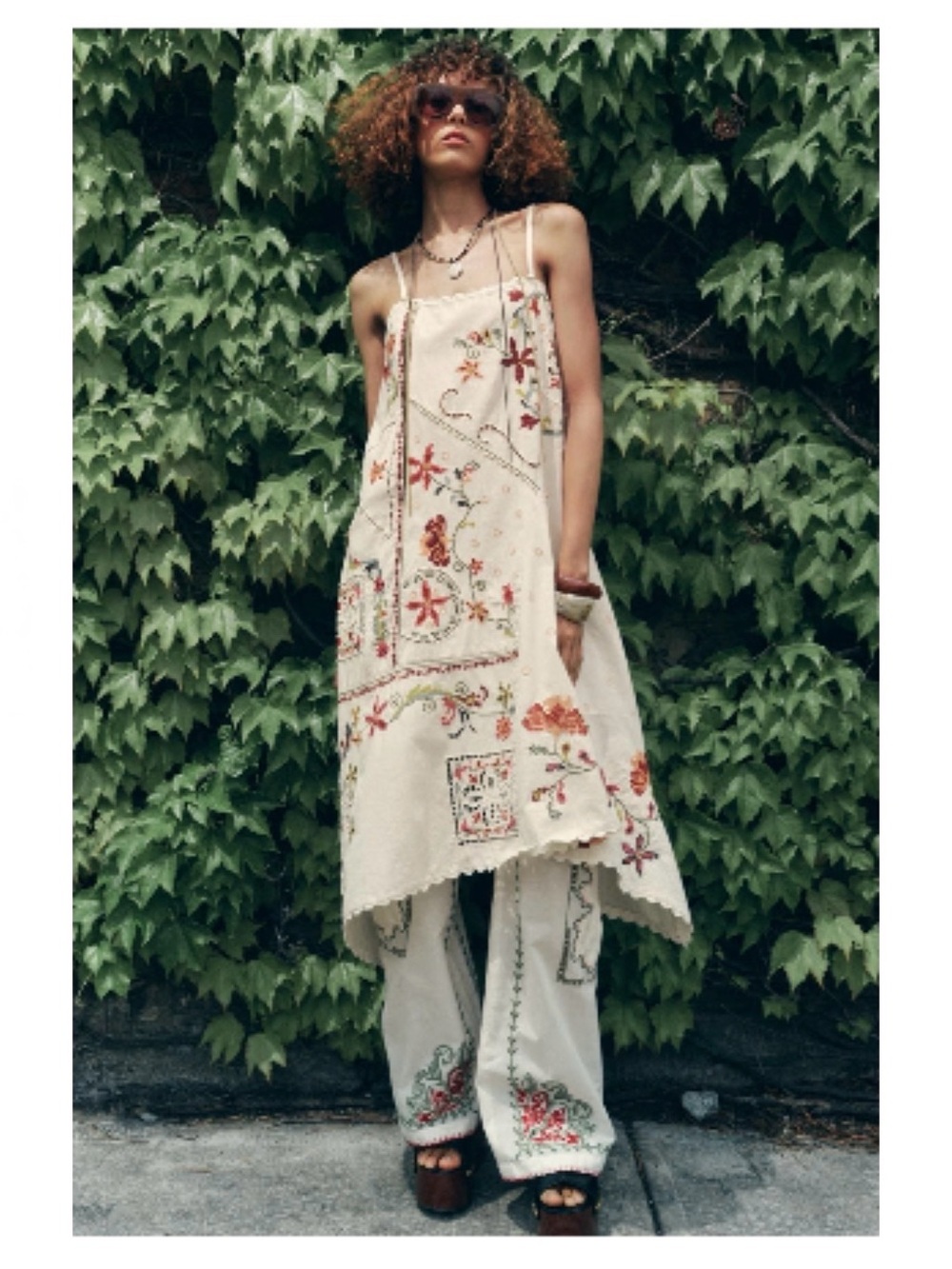 Zara Cream Asymmetrical Embroidered Slip Dress - Picture 2 of 10